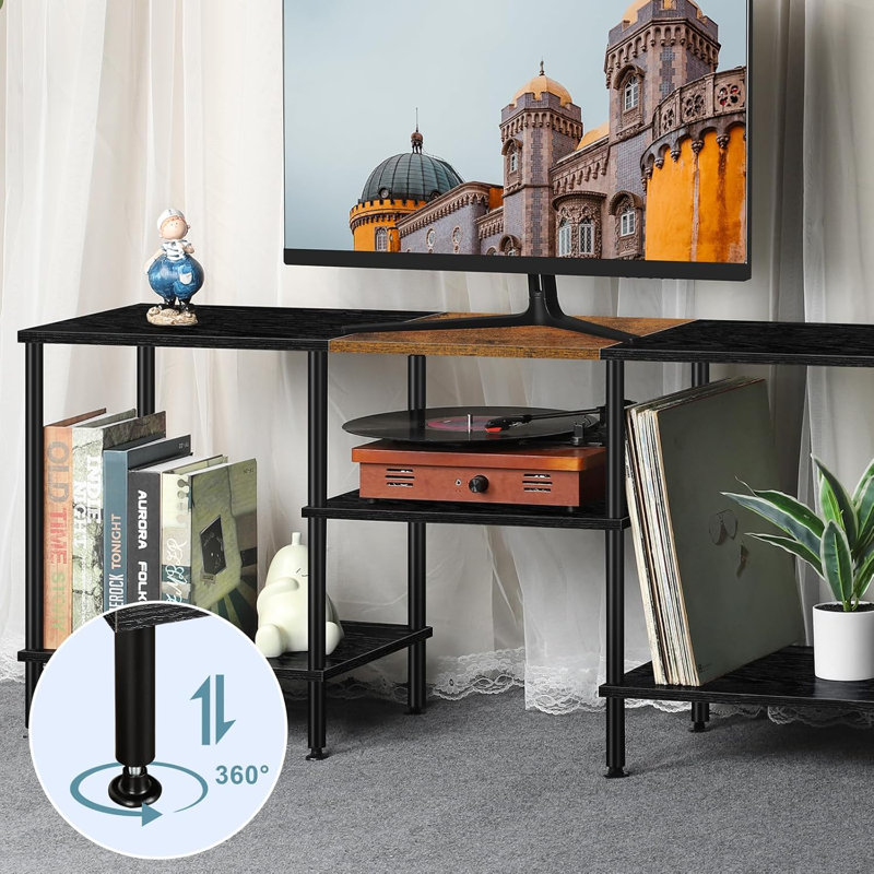 TV Stands For Living Room 50 Inch TV Stand With Power Outlet 3 Tier TV Console Table Black
